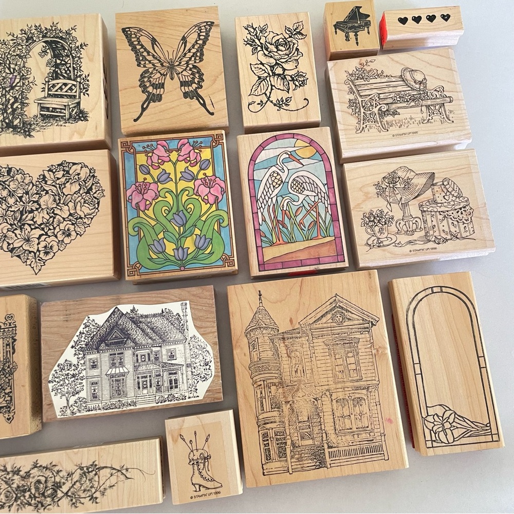 PSX Stampin Up Rubber Wood Mount Victorian House Lot Floral Stained Glass - Picture 5 of 12